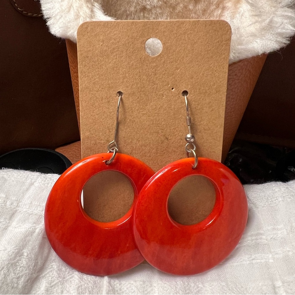 Vibrant Orange Circle Earrings NWT